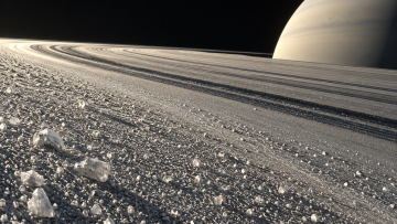 Conceptual illustration of Saturn and the icy particles that make up its rings.
