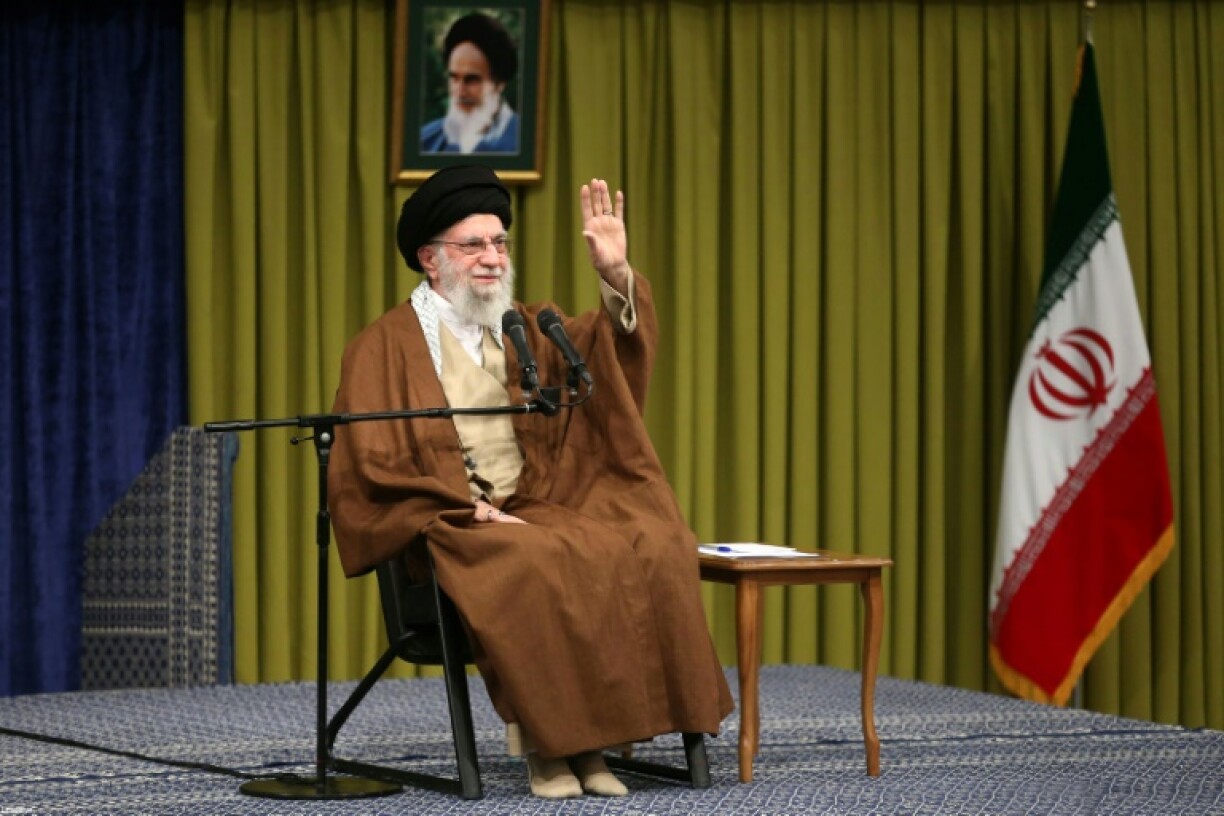 Iran's Supreme Leader Ayatollah Ali Khamenei, shown greeting people as he made a speech in Tehran, denies that armed groups in the Middle East have acted as his country's proxies