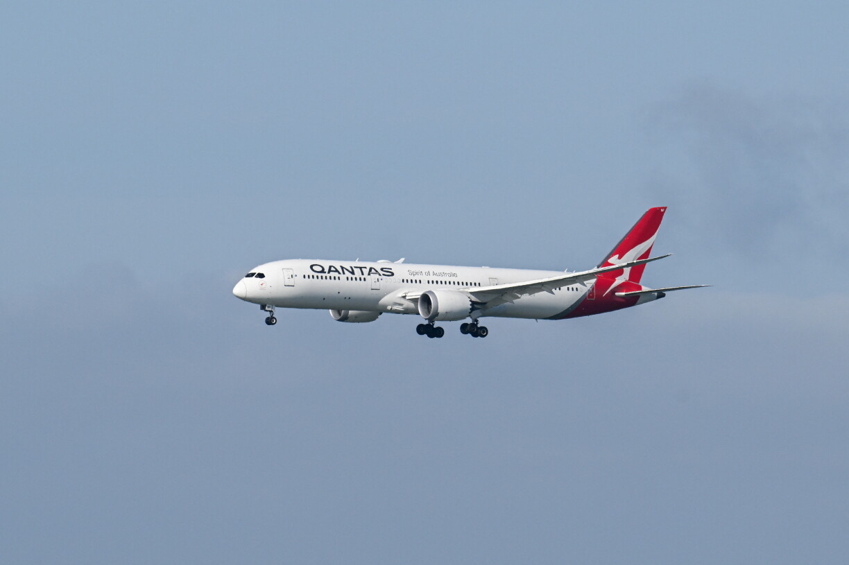 Archivbild vun engem Fliger vu Qantas Airlines, deen zu San Fransisco lannt.