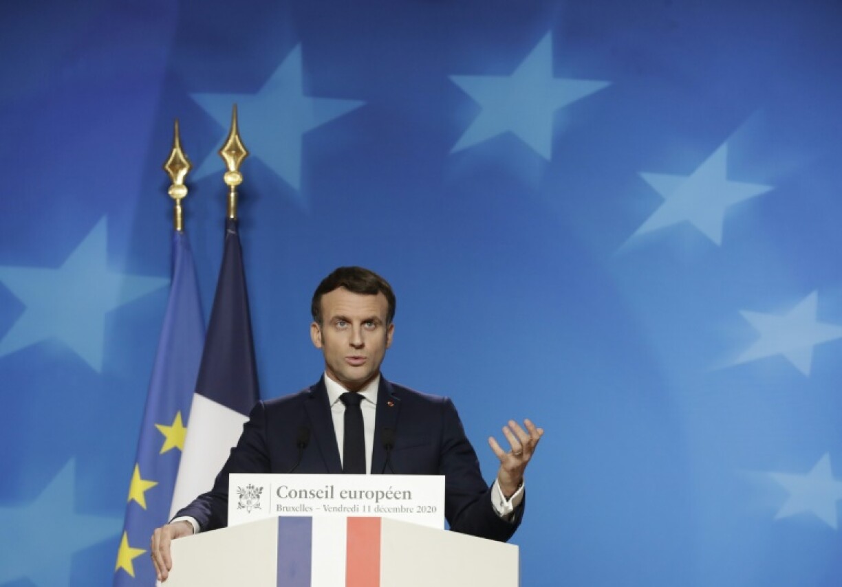 Le président français Emmanuel Macron lors d'une conférence de presse à l'issue du sommet de l'UE, le 11 décembre 2020 à Bruxelles