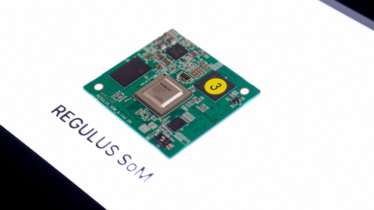 The Regulus SoM chip, an AI Accelerator, sits on display during the Consumer Electronics Show (CES) in Las Vegas on 9 January 2025.
