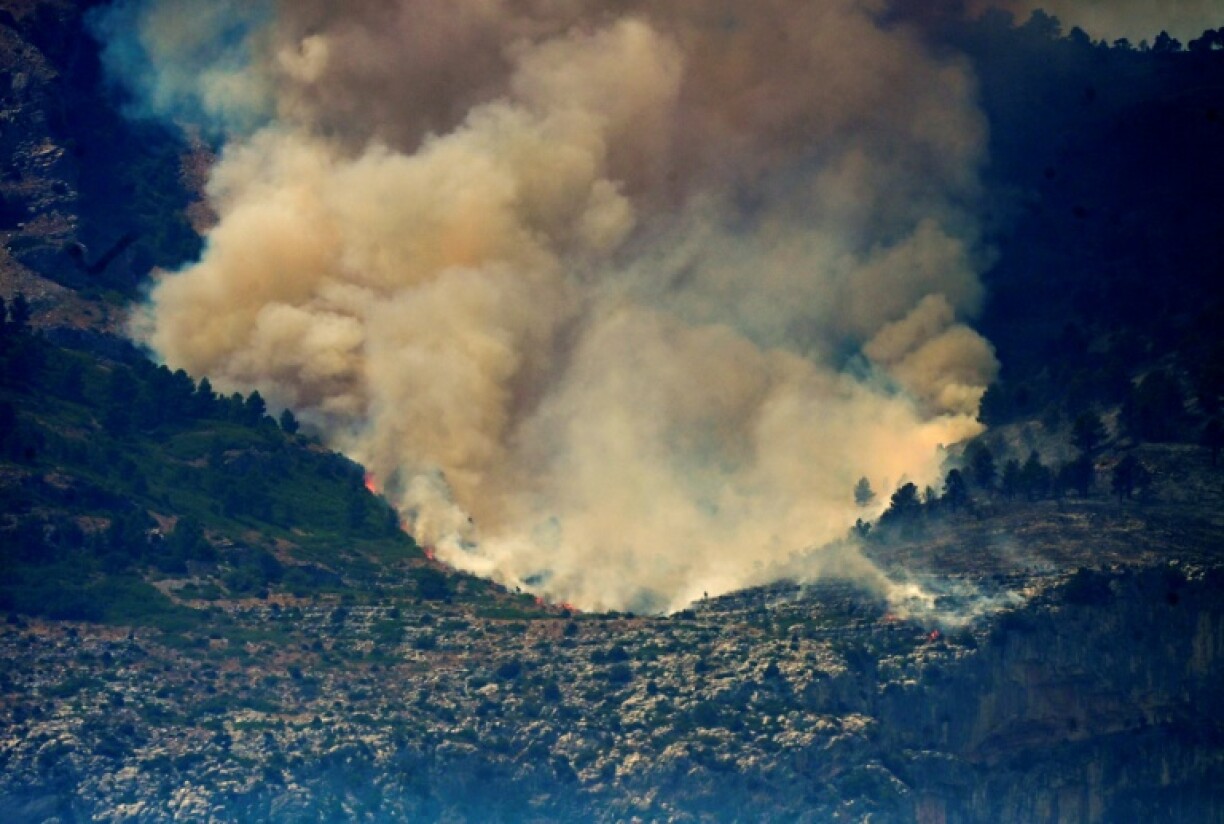 Smoke billows from a forest fire near Pauls, in northeastern Spain