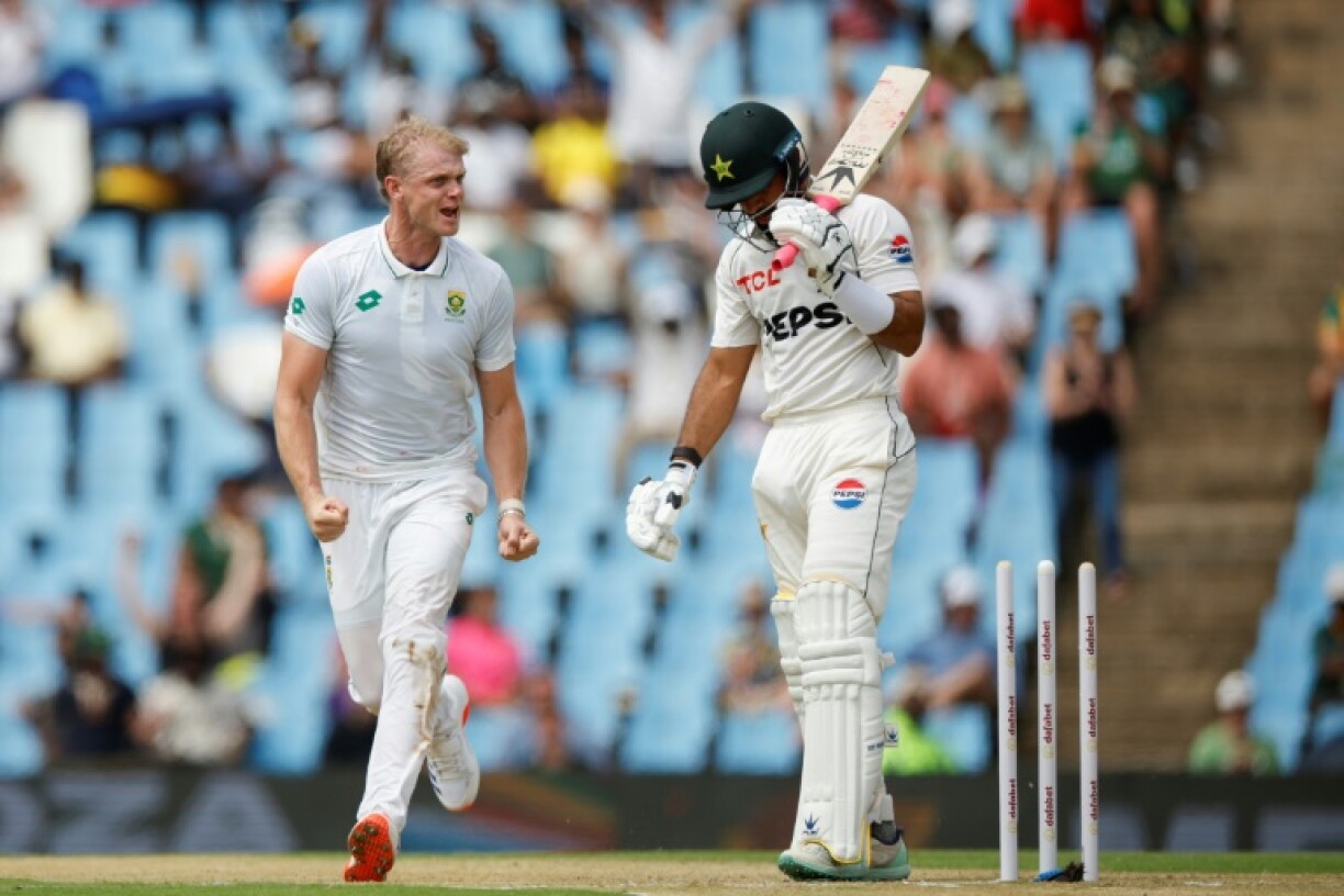 Corbin Bosch (L) took four wickets on his Test debut for South Africa