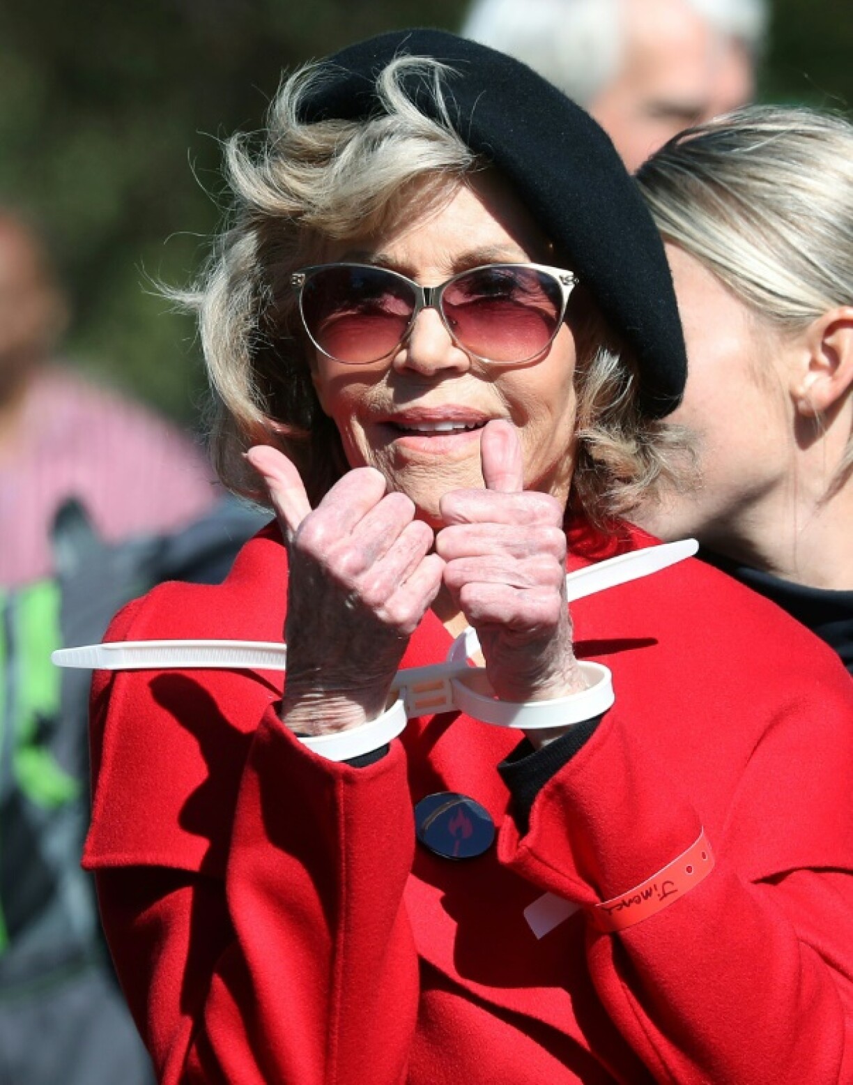 Jane Fonda, shown here getting arrested during a 2019 climate change advocacy protest, will narrate Wainwright's musical work centered on environmental catastrophe