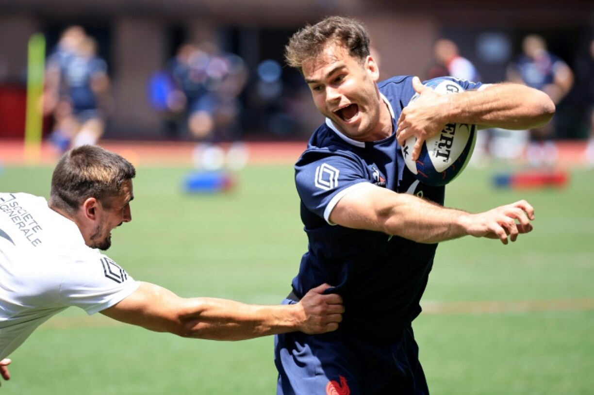 L'ailier du XV de France Damian Penaud à l'entraînement des Bleus le 4 juillet 2023 à Monaco