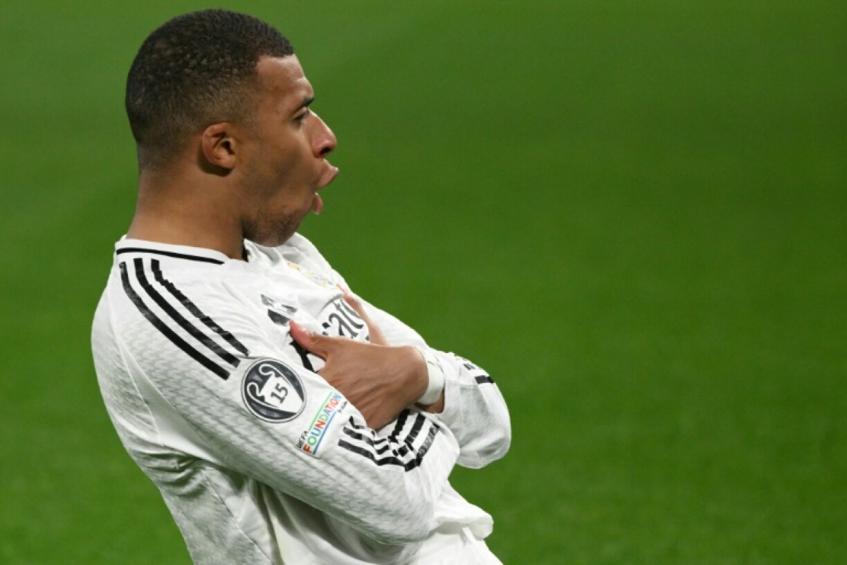 Kylian Mbappe celebrates Real Madrid's first goal