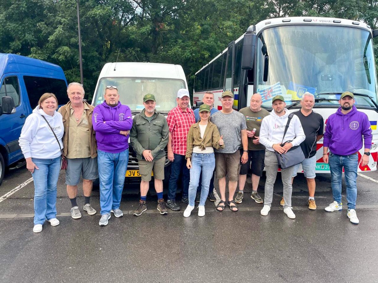 The team of volunteer drivers who drove a mission convoy to Dnipro. Mark Kitchell is pictured fourth from the left.