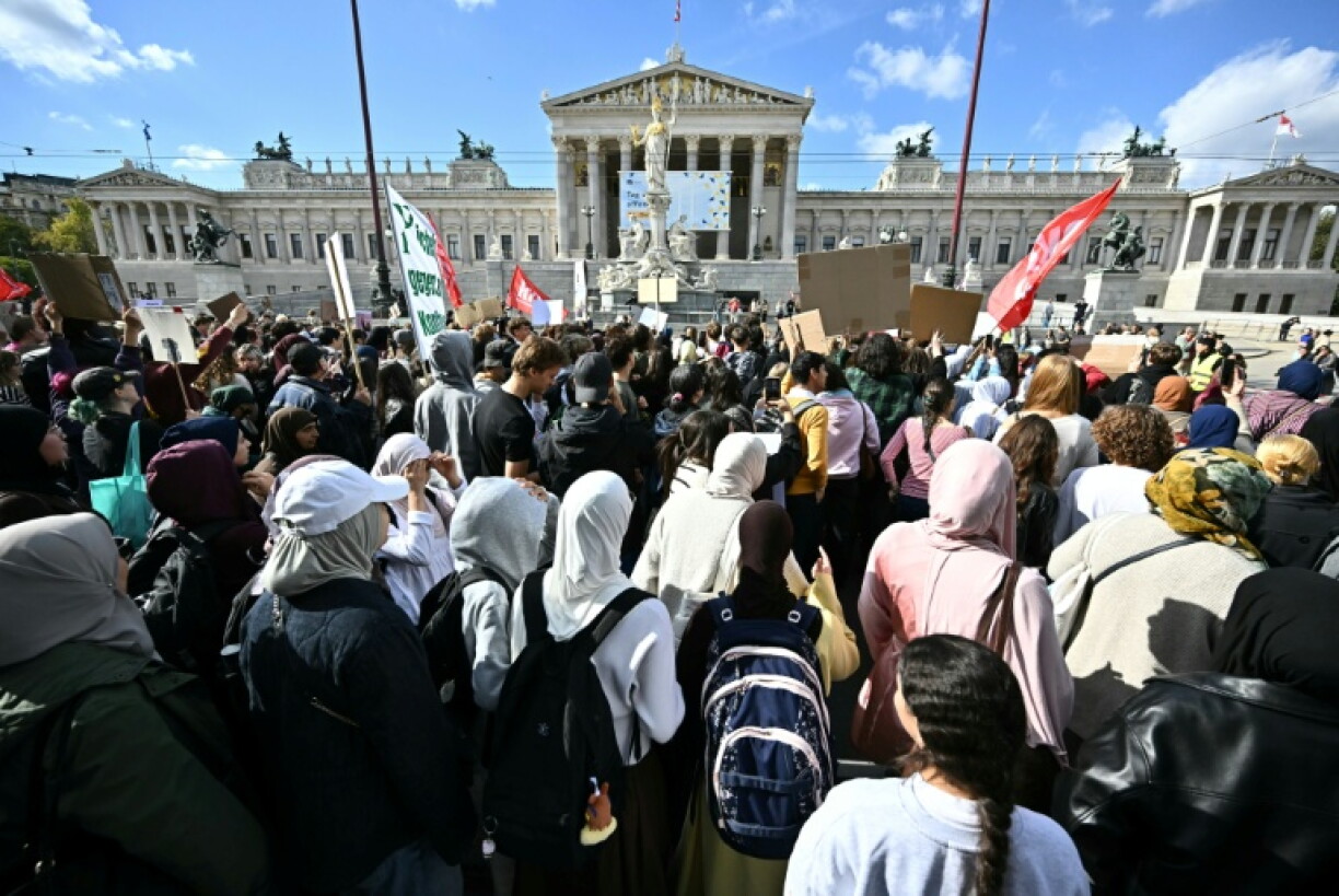 Opponents of Austria's school headscarf ban have held protests across the country, including in Vienna