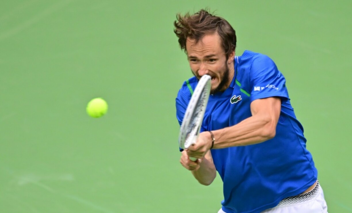 Daniil Medvedev contre Carlos Alcaraz lors de la finale de l'Indian Wells, le 19 mars 2023 en Californie aux Etats-Unis
