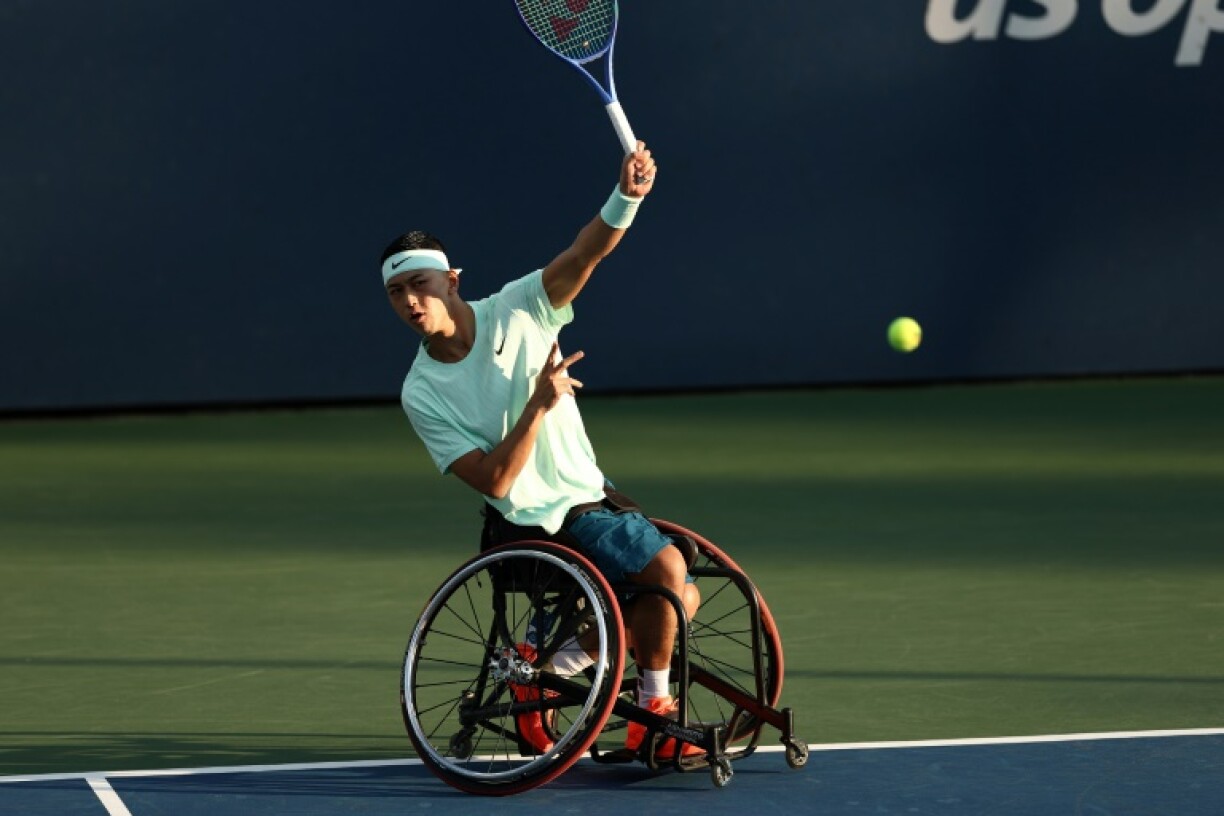 Japanese wheelchair tennis player Tokito Oda in action at the US Open, where he is bidding to complete his set of Grand Slam titles at the age of 19