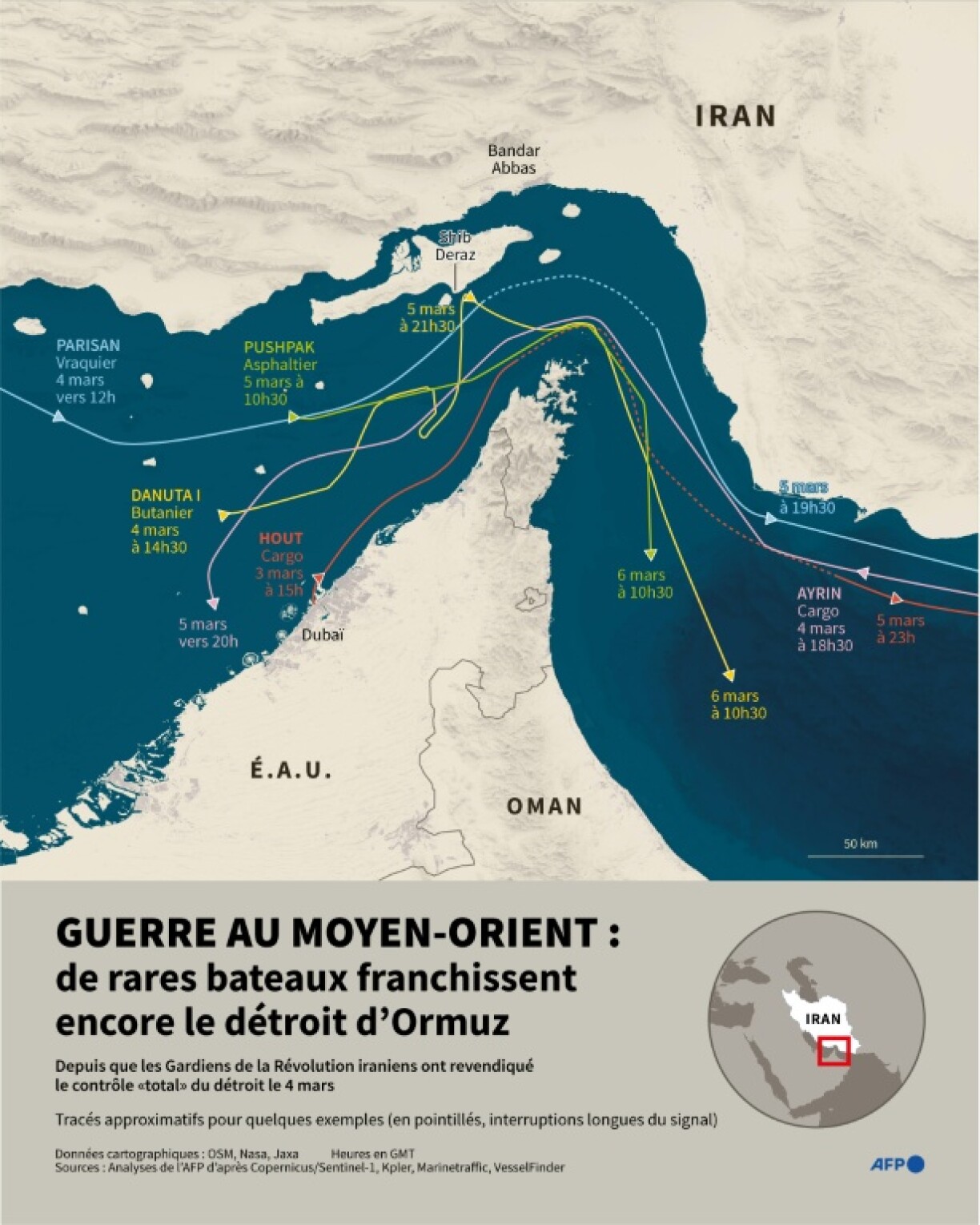Guerre au Moyen-Orient : de rares bateaux franchissent encore le détroit d'Ormuz