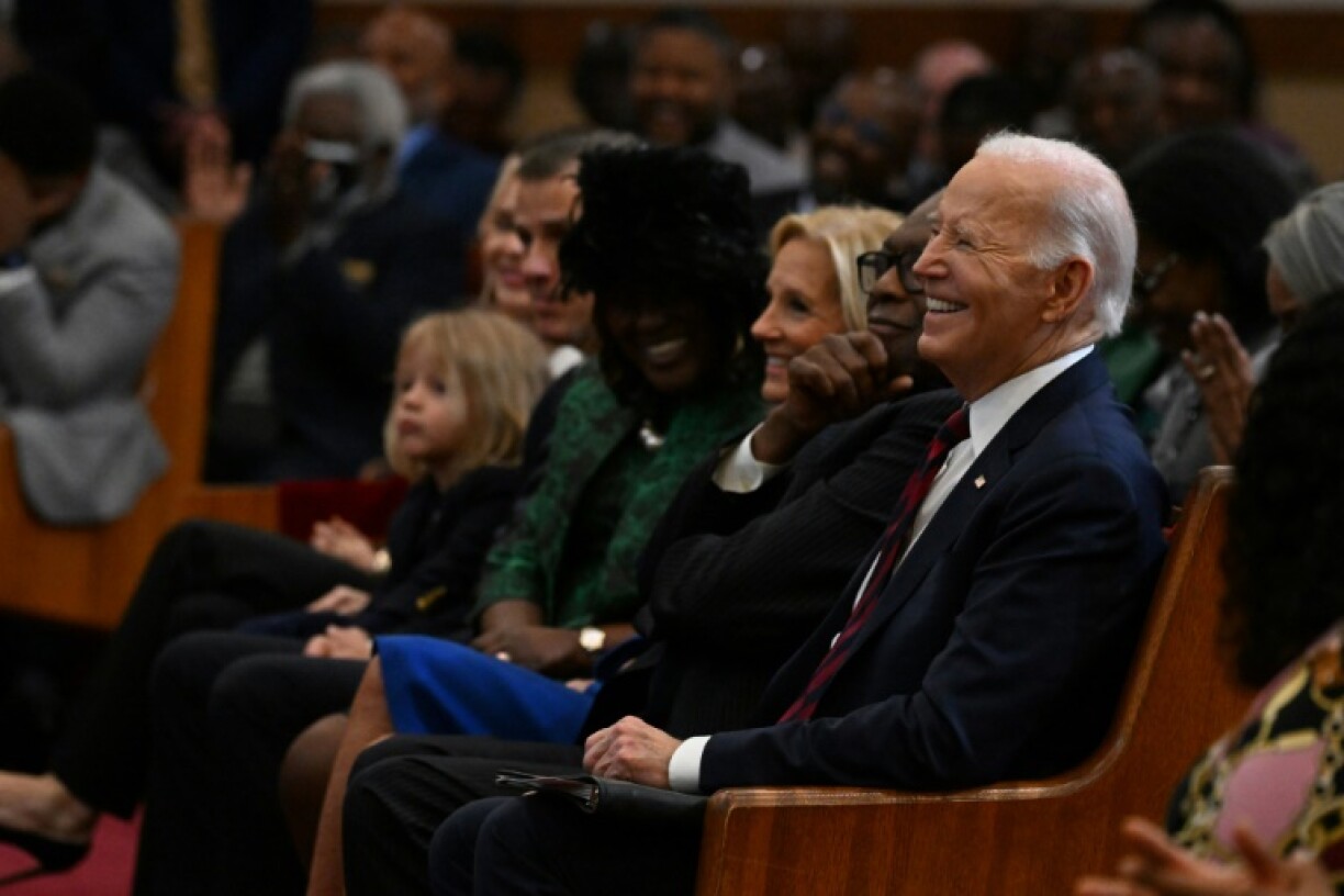 US President Joe Biden attends a Sunday service at Royal Missionary Baptist Church in North Charleston, South Carolina