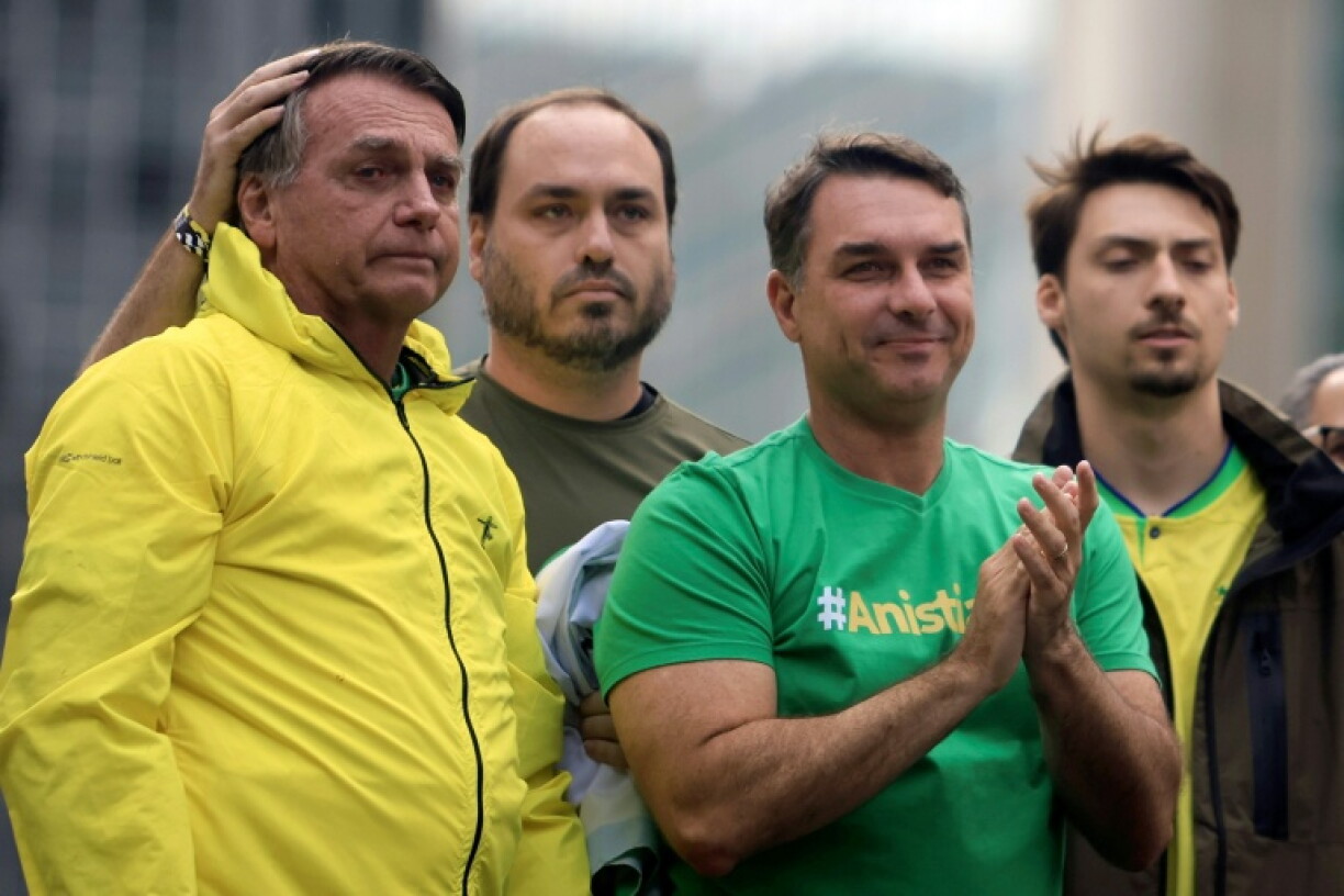 The Bolsonaro family -- from left to right: former president Jair Bolsonaro, and his sons Carlos, defeated presidential candidate Flavio, Renan -- have become a dynasty in Brazilian politics