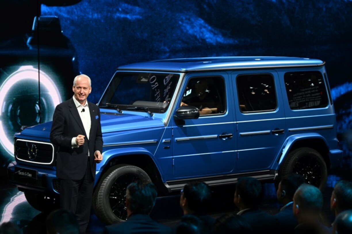 Une voiture Mercedes Benz Classe G électrique exposée au Salon automobile Auto China, le 25 avril 2024 à Pékin