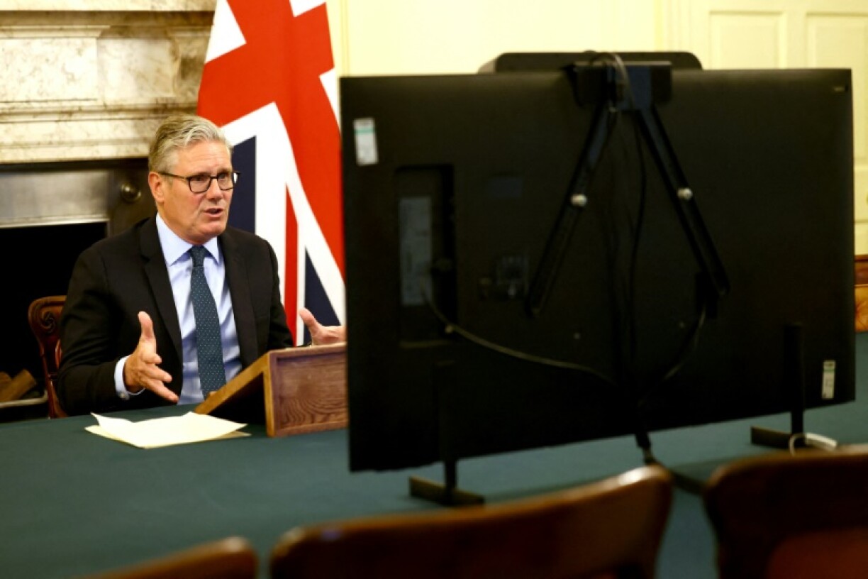 British Prime Minister Keir Starmer co-chairs a 'Coalition of the Willing' video conference call with European leaders on Ukraine