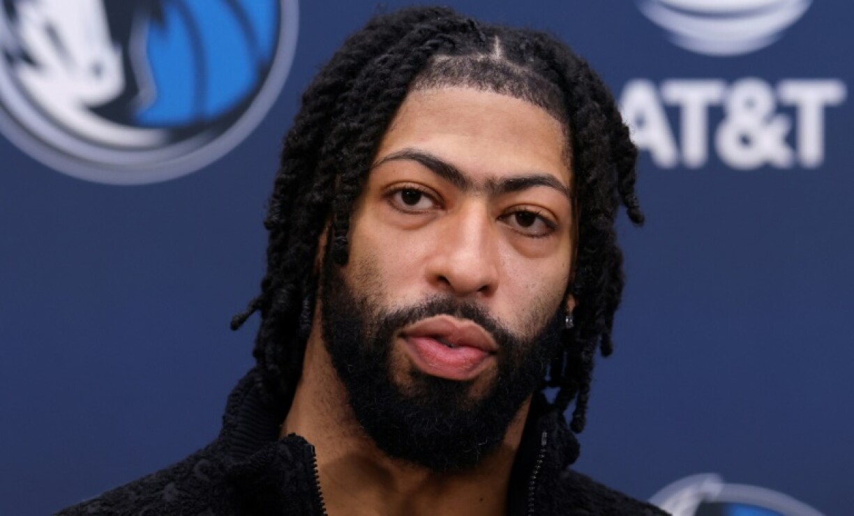 NBA star Anthony Davis talks t reporters in Dallas in the wake of his stunning trade to the Mavericks, who sent star Luka Doncic to the Los Angeles Lakers in exchange
