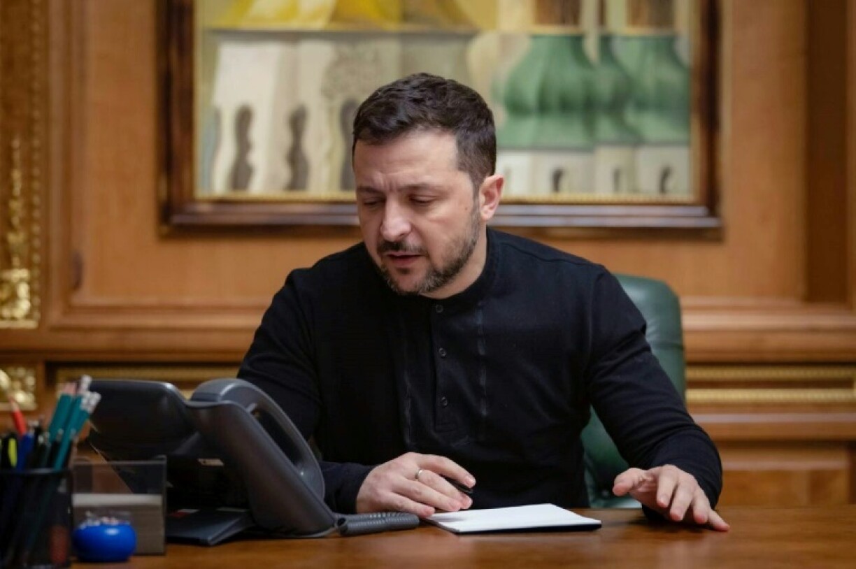 Ukraine's President Volodymyr Zelensky, during a phone call with US President Donald Trump