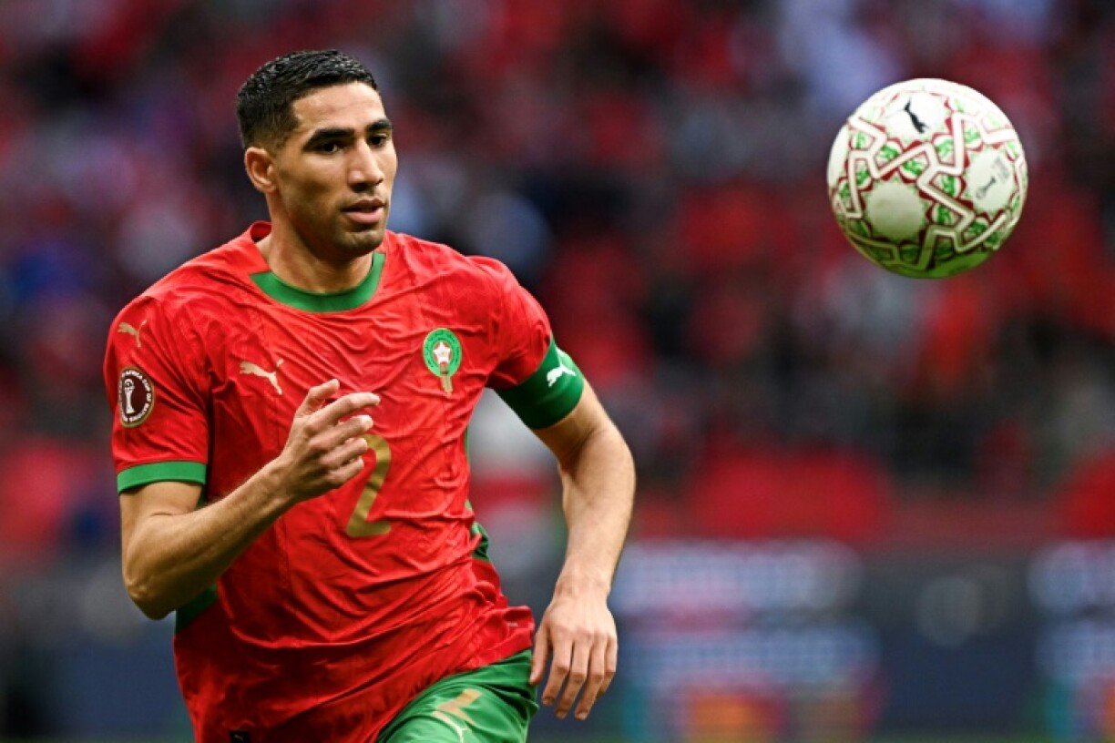 Le Marocain Achraf Hakimi lors du match contre la Tanzanie de la CAN 2025 dans le stade Prince Moulay Abdallah de Rabat le 4 janvier 2026