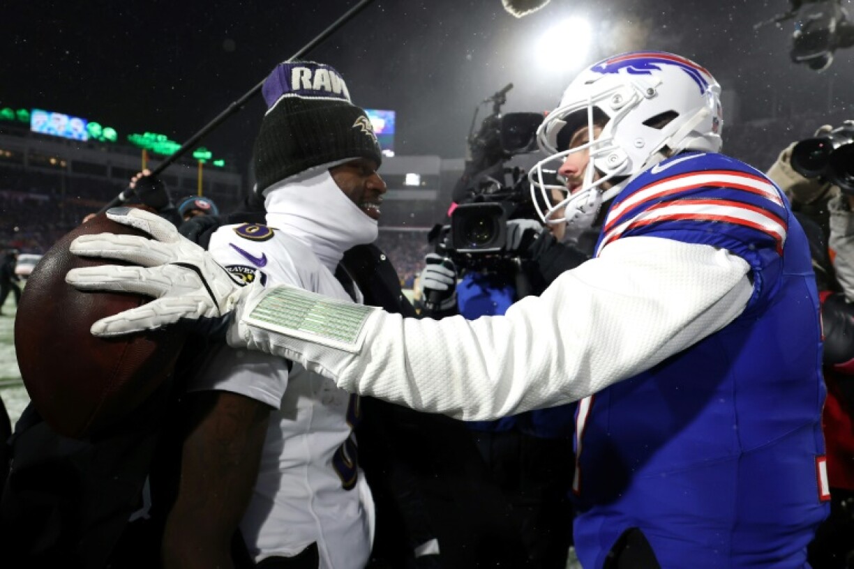 Baltimore quarterback Lamar Jackson, left, and Buffalo quarterback Josh Allen, right, will lead their teams into an NFL season-opening showdown after the Bills beat Baltimore in last season's NFL playoffs