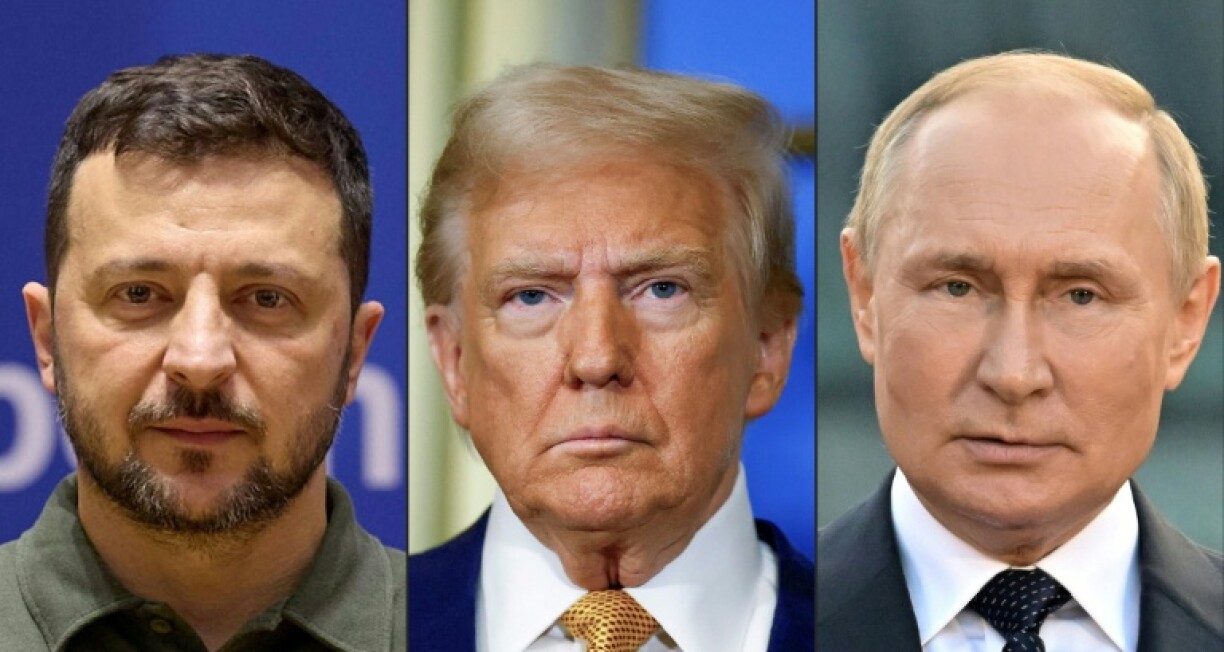 Combo des photos de Volodymir Zelensky, Donald Trump et Vladimir Poutine