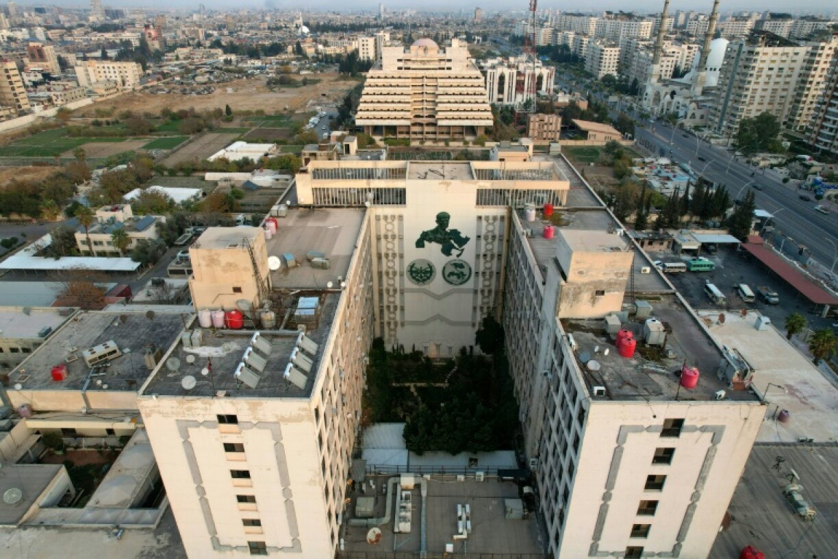 An aerial view of the defence ministry's military security headquarters the Kafr Sousa district of Syria's capital