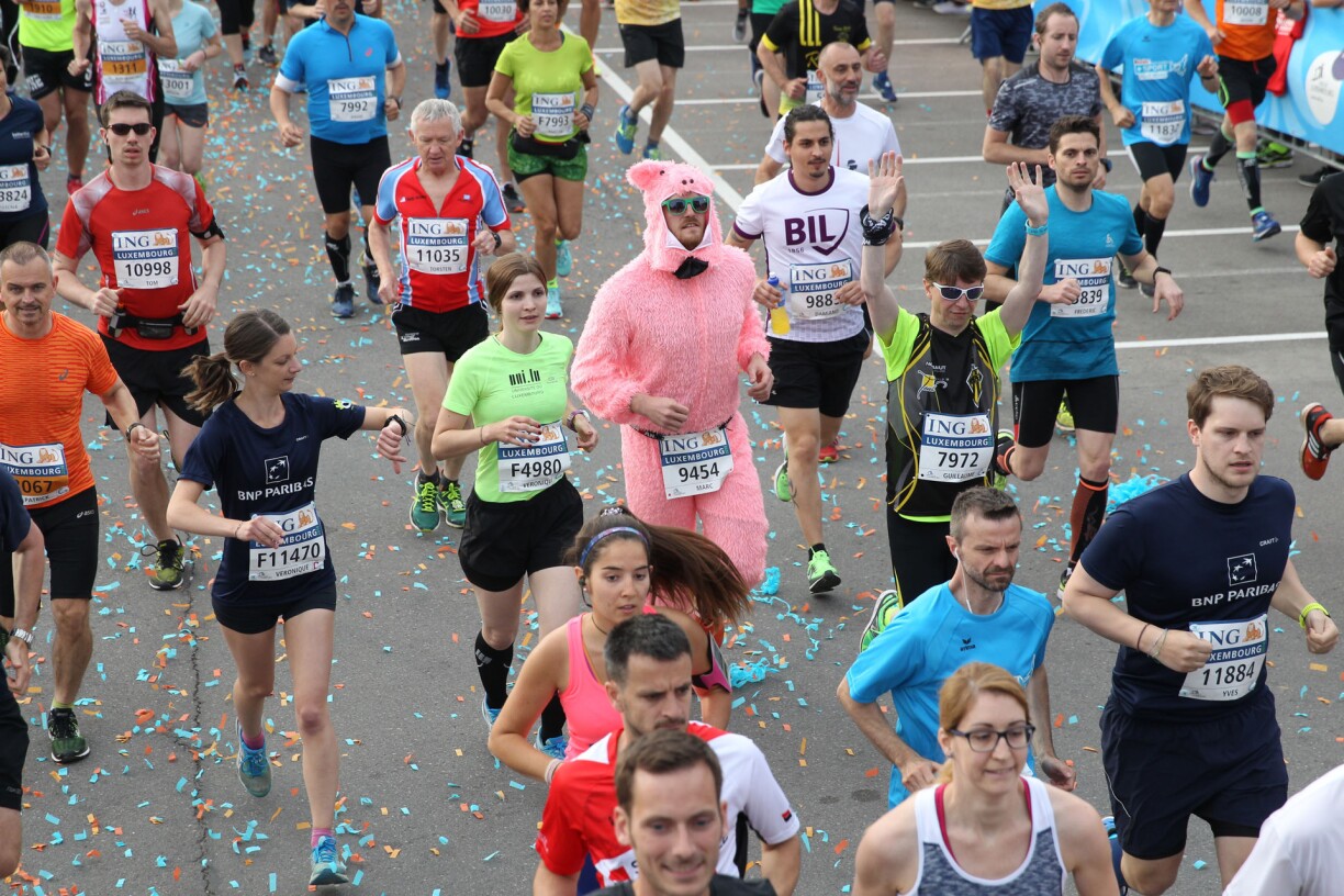 Some don colourful outfits - often to raise awareness for a good cause. Perhaps this chap is representing the pig population of Luxembourg?