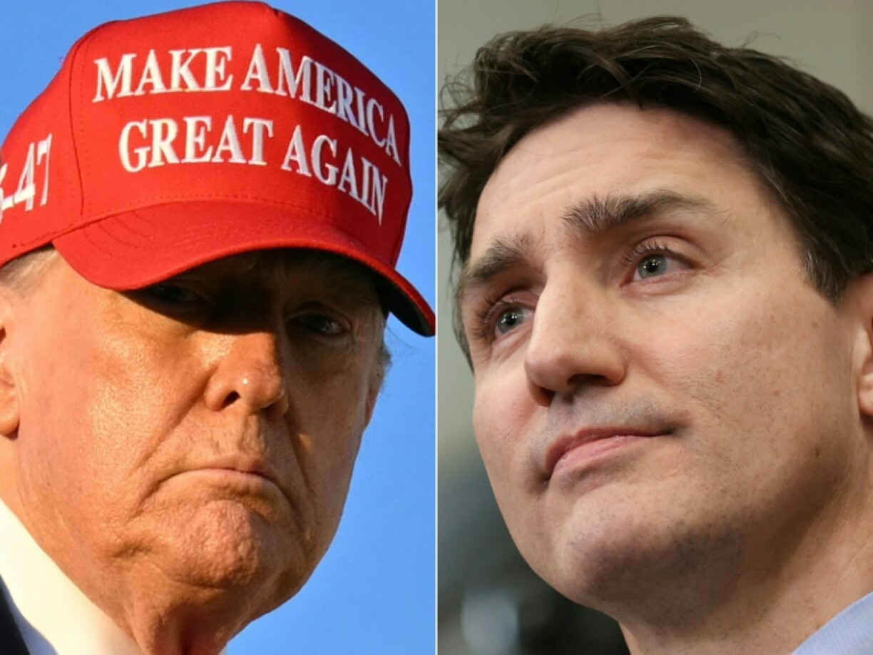 US President Donald Trump (L) is waging a trade war against Canada as Prime Minister Justin Trudeau steps down