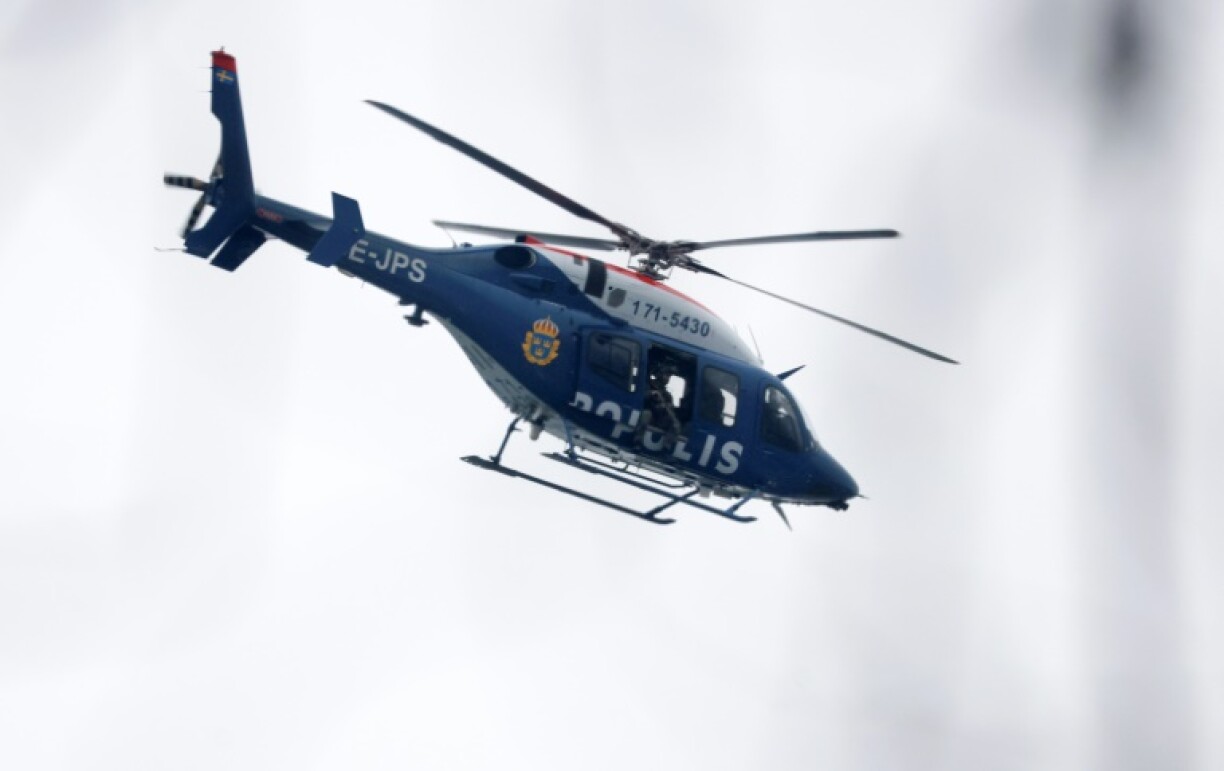 A police helicopter above a school in Örebro, Sweden, on 4 February 2025.