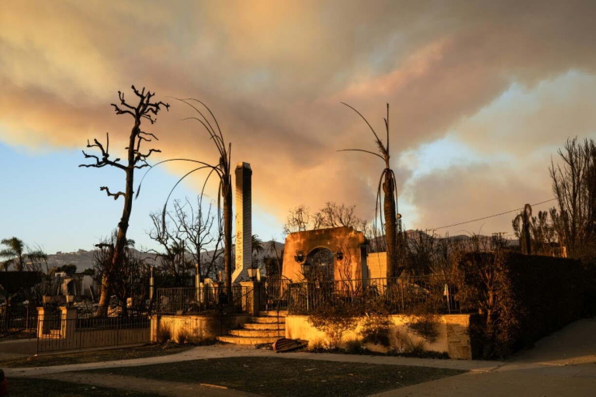 A home reduced to rubble in the Pacific Palisades neighborhood of Los Angeles, California