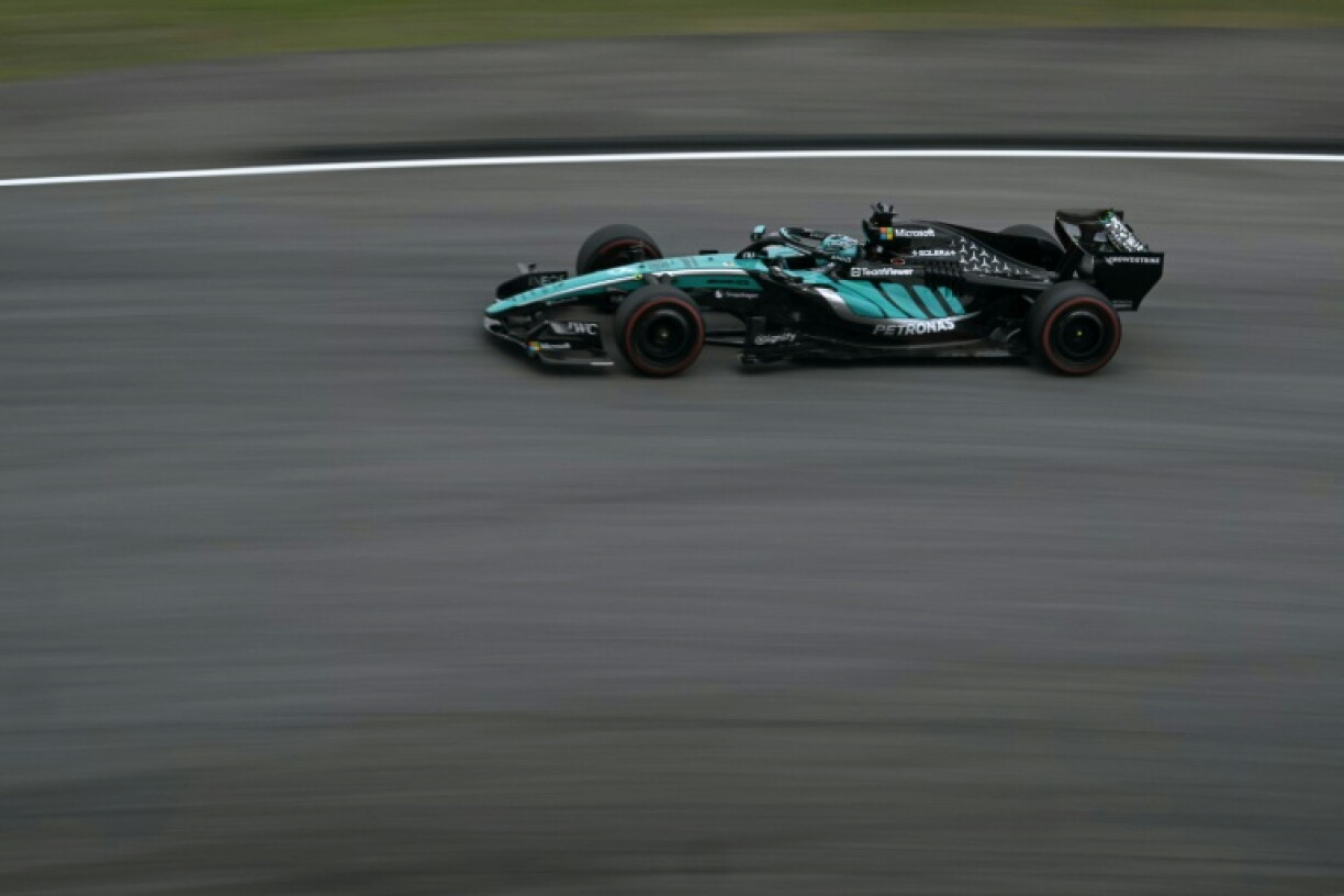 Mercedes' Italian driver Kimi Antonelli steers his car during the third practice session ahead of the Formula One Bahrain Grand Prix in Sepang on October 3, 2026.