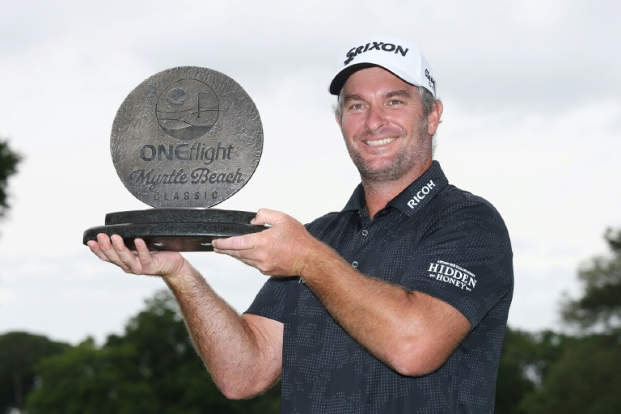 New Zealand's Ryan Fox celebrates his victory in the PGA Tour Myrtle Beach Classic