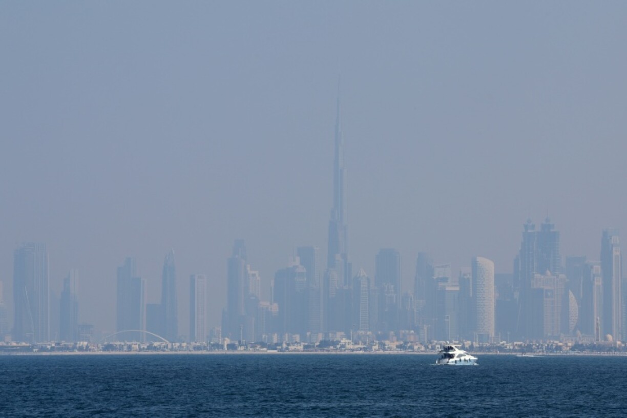 Dubai's skyline seen shrouded in haze in December 2023