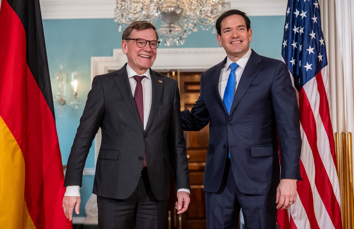 Den däitschen Ausseminister Johann Wadephul a säin amerikaneschen Homolog Marco Rubio zu Washington.