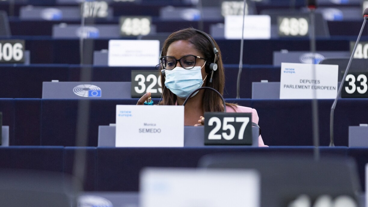 MEP Monica Semedo ahead of a tax fraud debate in the European Parliament plenary session in Strasbourg on 15 September 2021.