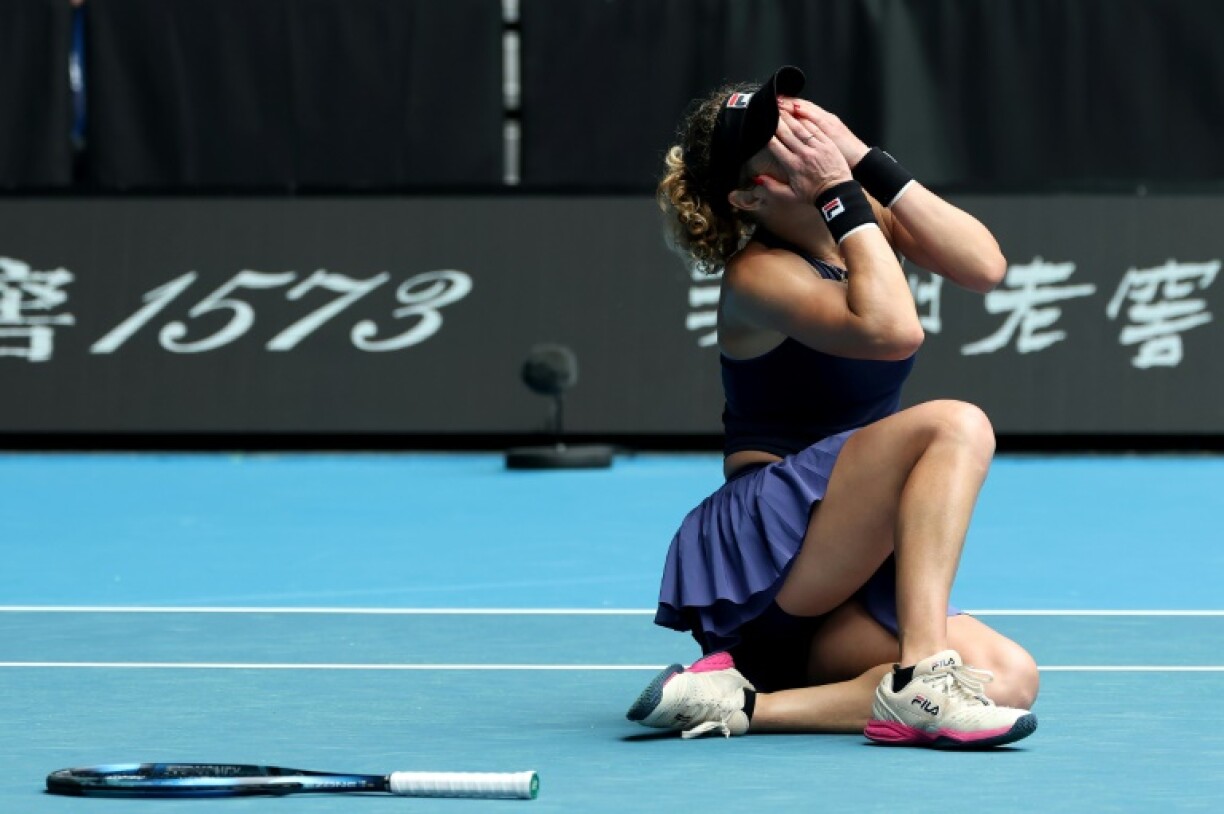 Laura Siegemund celebrates her famous victory over world number five Zheng Qinwen
