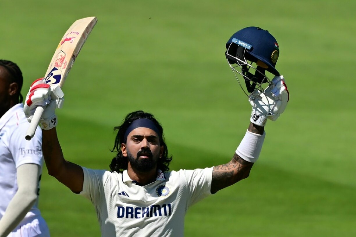 India's KL Rahul acknowledges his century on the third day of the third Test against England at Lord's