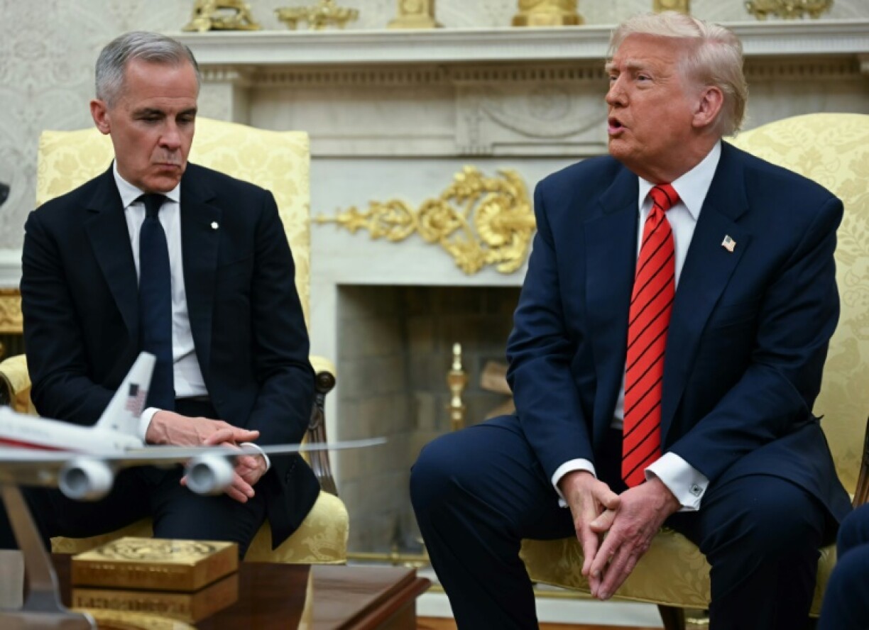 US President Donald Trump meets with Canadian Prime Minister Mark Carney in the Oval Office of the White House in Washington, DC, on May 6, 2025.