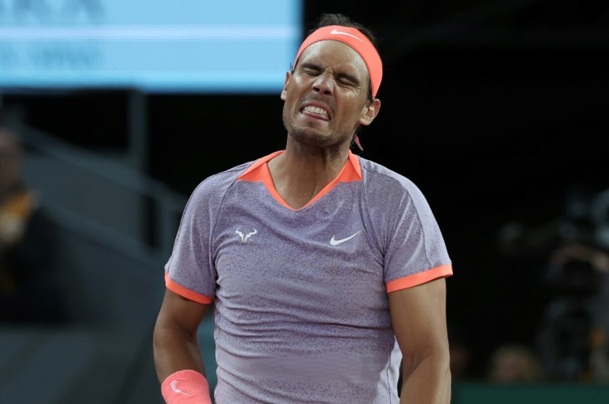 L'Espagne Rafael Nadal durant son match contre le Tchèque Jiri Lehecka en 8e de finale du Masters 1000 de Madrid le 30 avril 2024