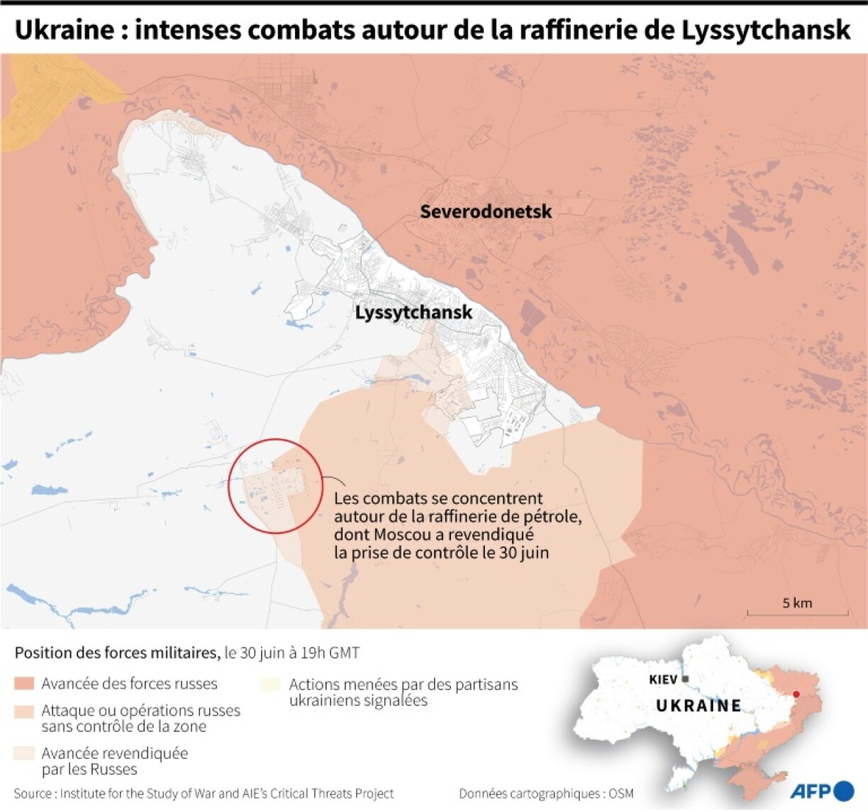 Ukraine : intenses combats autour de la raffinerie de Lyssytchansk
