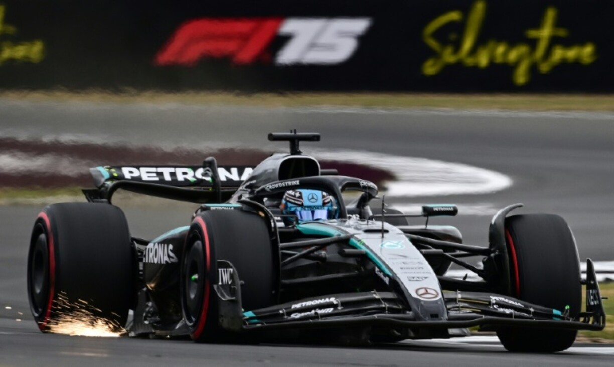 Sparks fly as George Russell takes part in the third practice session ahead of the British Grand Prix at Silverstone