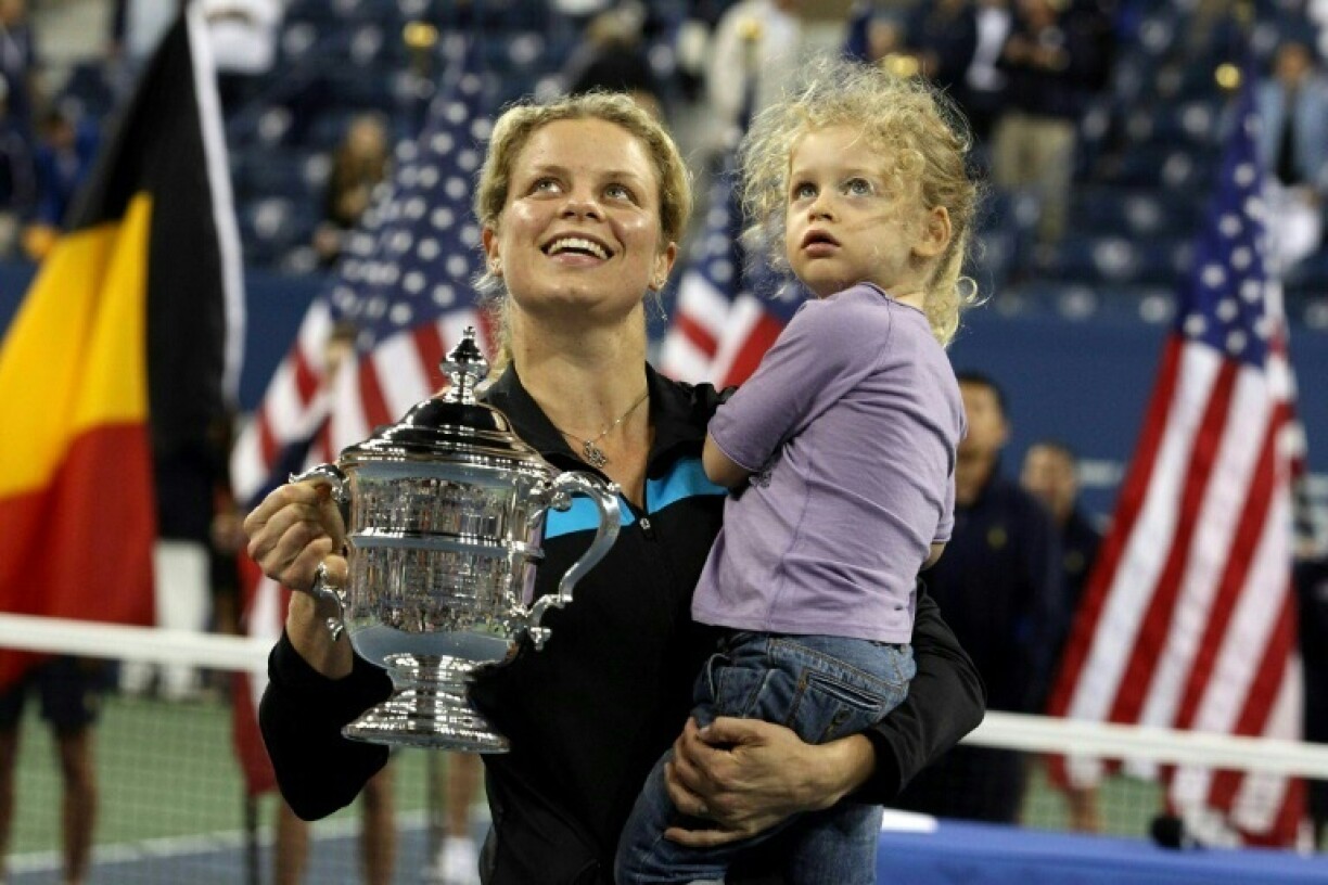 Kim Clijsters of Belgium and daughter Jada after her US Open triumph in 2010