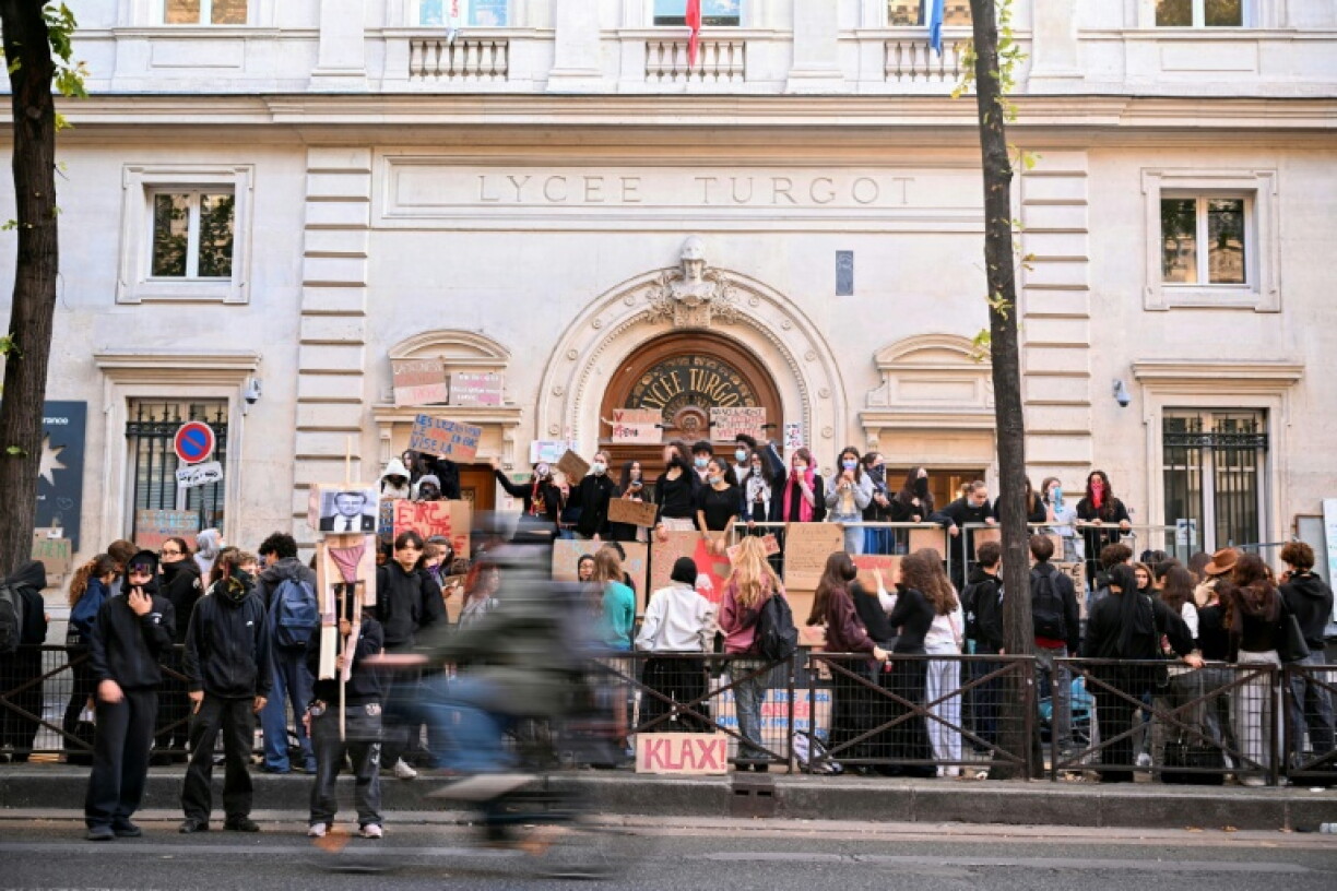 Students protest outside the Turgot secondary school in Paris