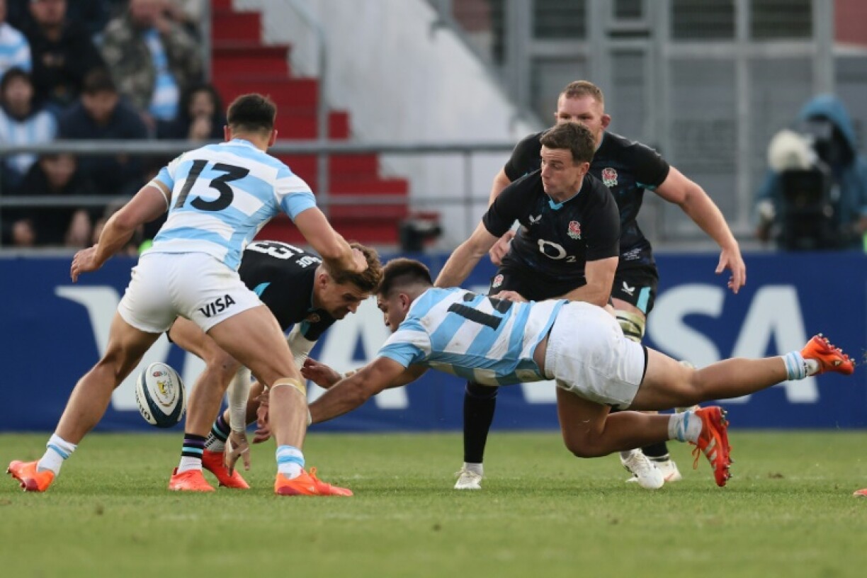 George Ford tackles Argentina's centre Justo Piccardo