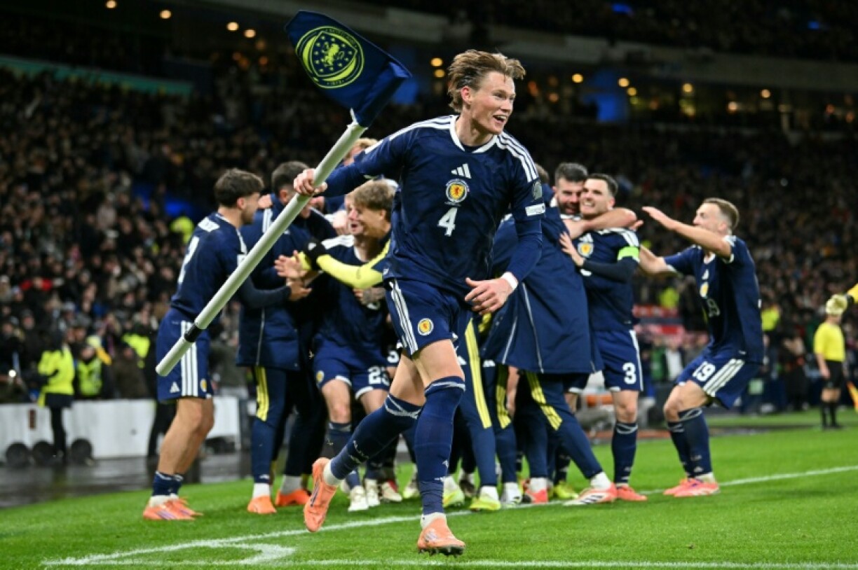 Scotland celebrate their 4-2 victory against Denmark at Hampden Park