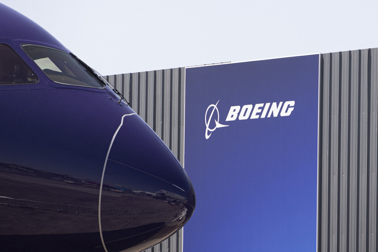 Boeing logo and the nose cone of the B787.