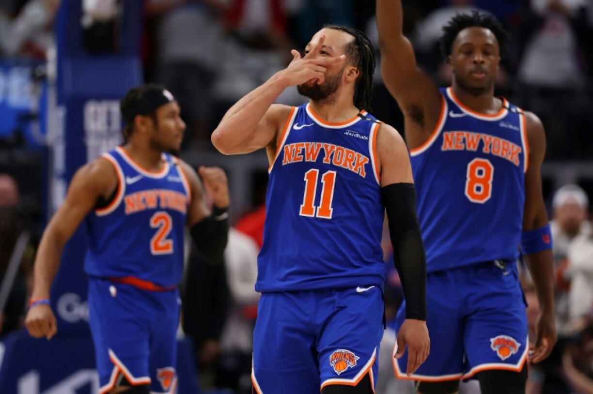 New York Knicks talisman Jalen Brunson celebrates his game-winning three-pointer in a series-clinching victory over Detroit
