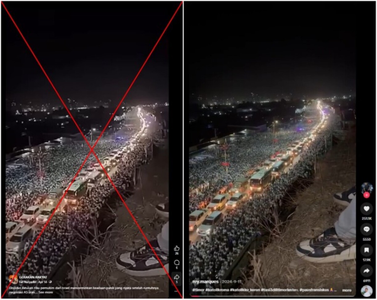 Screenshot comparison of the falsely shared video (L) and the 2024 TikTok video