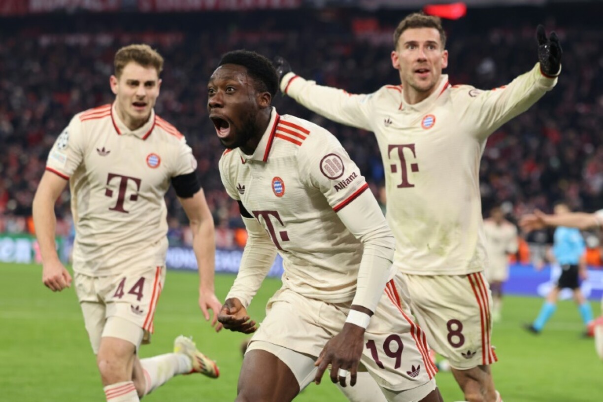 Alphonso Davies runs off in celebration after scoring the late goal which took Bayern Munich through to the Champions League last 16 at Celtic's expense