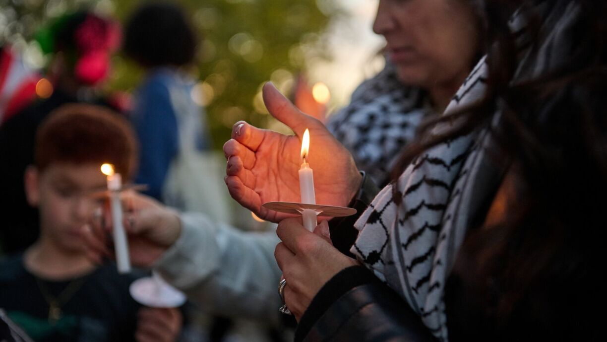 Members of the Middle Eastern community living in Dearborn, Michigan, hold a candlelight vigil on the anniversary of the 7 October attacks in Israel.