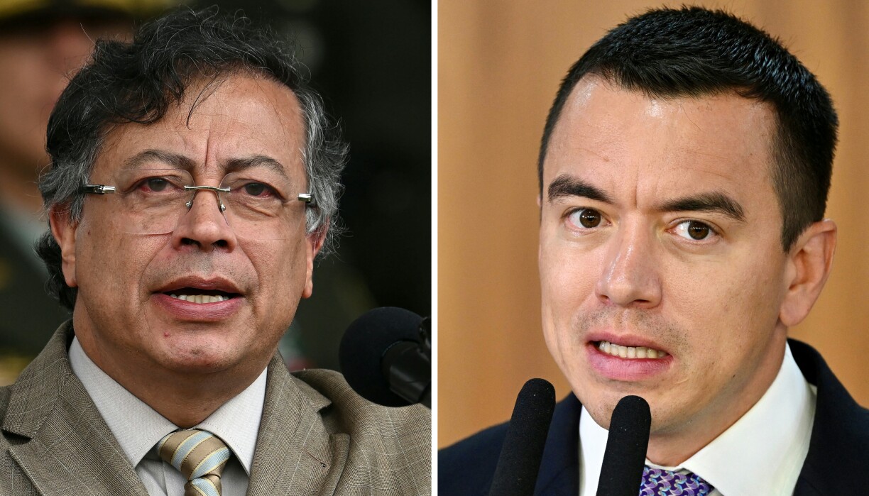 De Gustavo Petro (l), President vu Kolumbien, an den Daniel Noboa (r), President vun Ecuador.